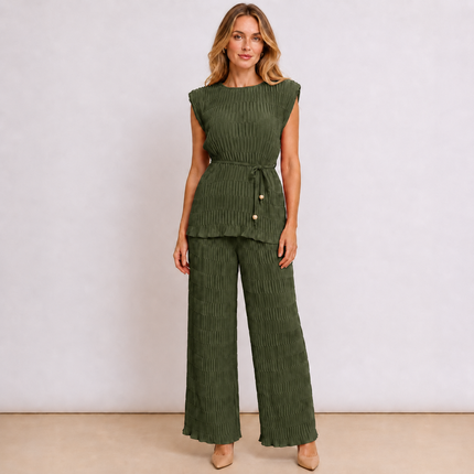 [MIXMUSE] Tokyo, Completo Plissettato Con Top Con Laccetto In Vita E Pantalone