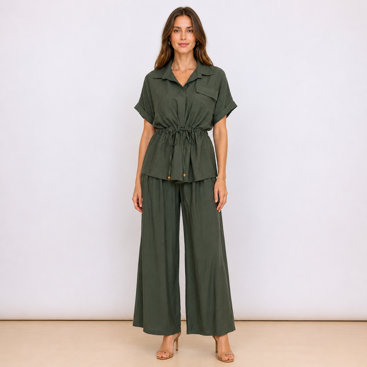 [MIXMUSE] Capri, Completo Camicia Con Coulisse In Vita E Pantalone Coordinato