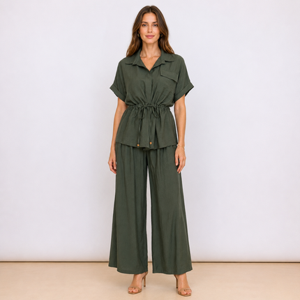 [MIXMUSE] Capri, Completo Camicia Con Coulisse In Vita E Pantalone Coordinato