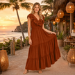 [MIXMUSE.NOHO] Carmen, Vestito Lungo Con Balze E Volant Sullo Scollo A V