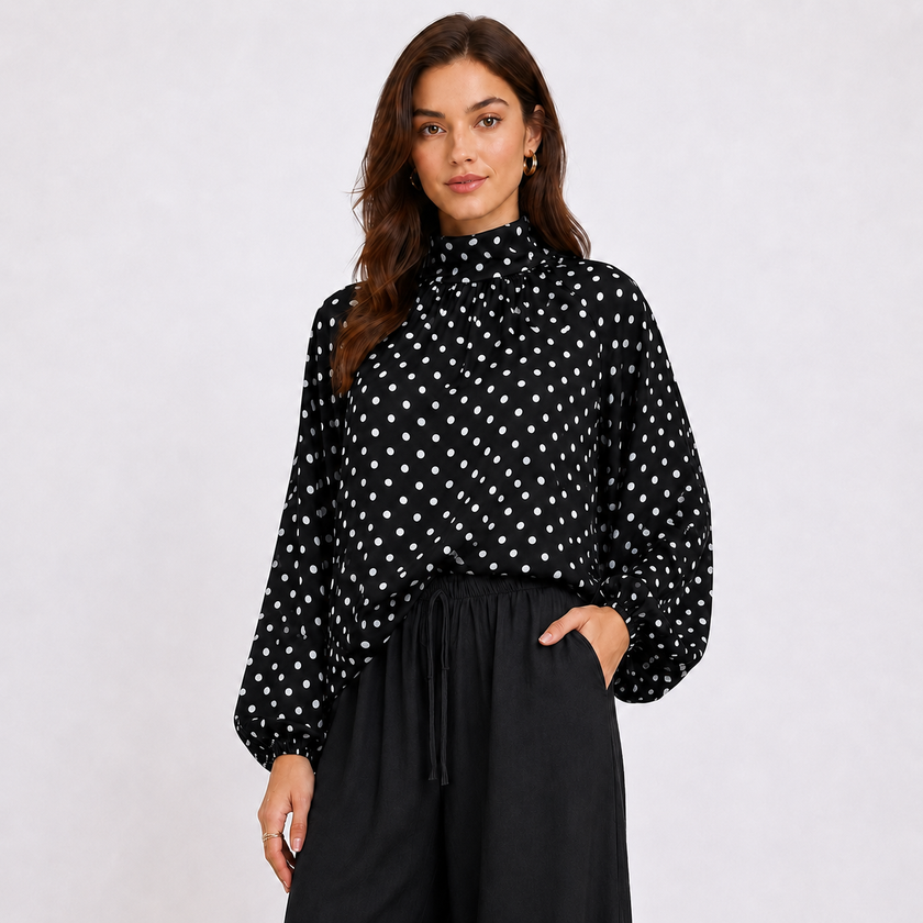 [MIXMUSE.COUTURE] Camicia A Pois Con Fiocco Sul Retro