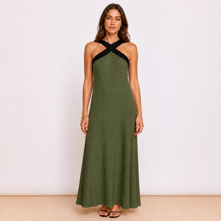 [MIXMUSE.NOHO] Vestito Con Spalline Incrociate A Contrasto