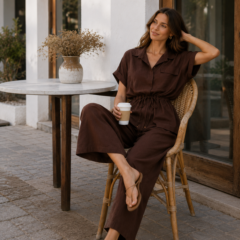 [MIXMUSE] Capri, Completo Camicia Con Coulisse In Vita E Pantalone Coordinato