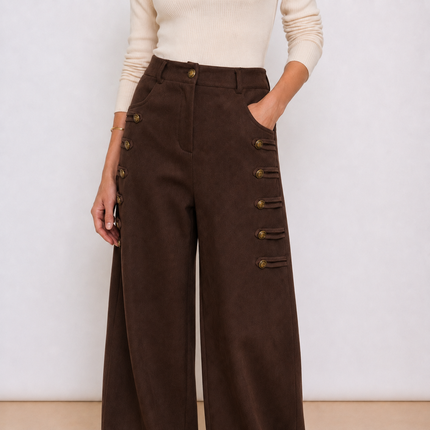 [MIXMUSE.NOHO] Versailles, Pantalone Con Alamari e Bottoni Dorati, Effetto Scamosciato