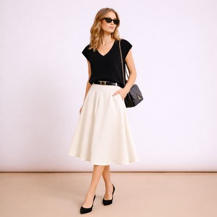 [MIXMUSE] Smanicato In Maglia Con Scollo a V e Bottoni Laterali