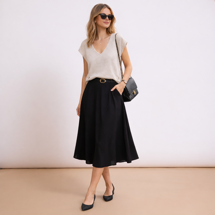[MIXMUSE] Smanicato In Maglia Con Scollo a V e Bottoni Laterali