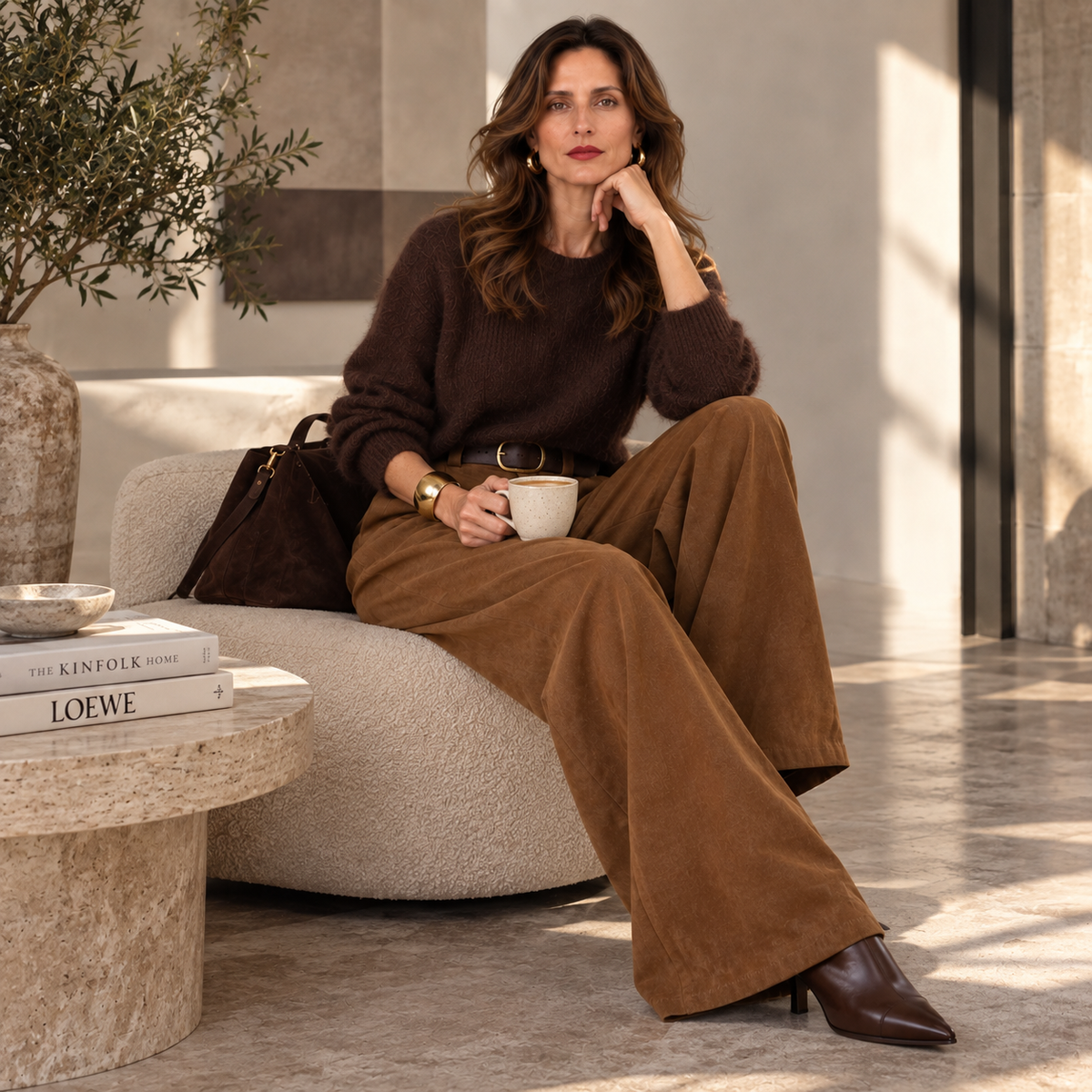 [MIXMUSE.NOHO] Pantalone A Zampa Con Effetto Scamosciato E Cintura