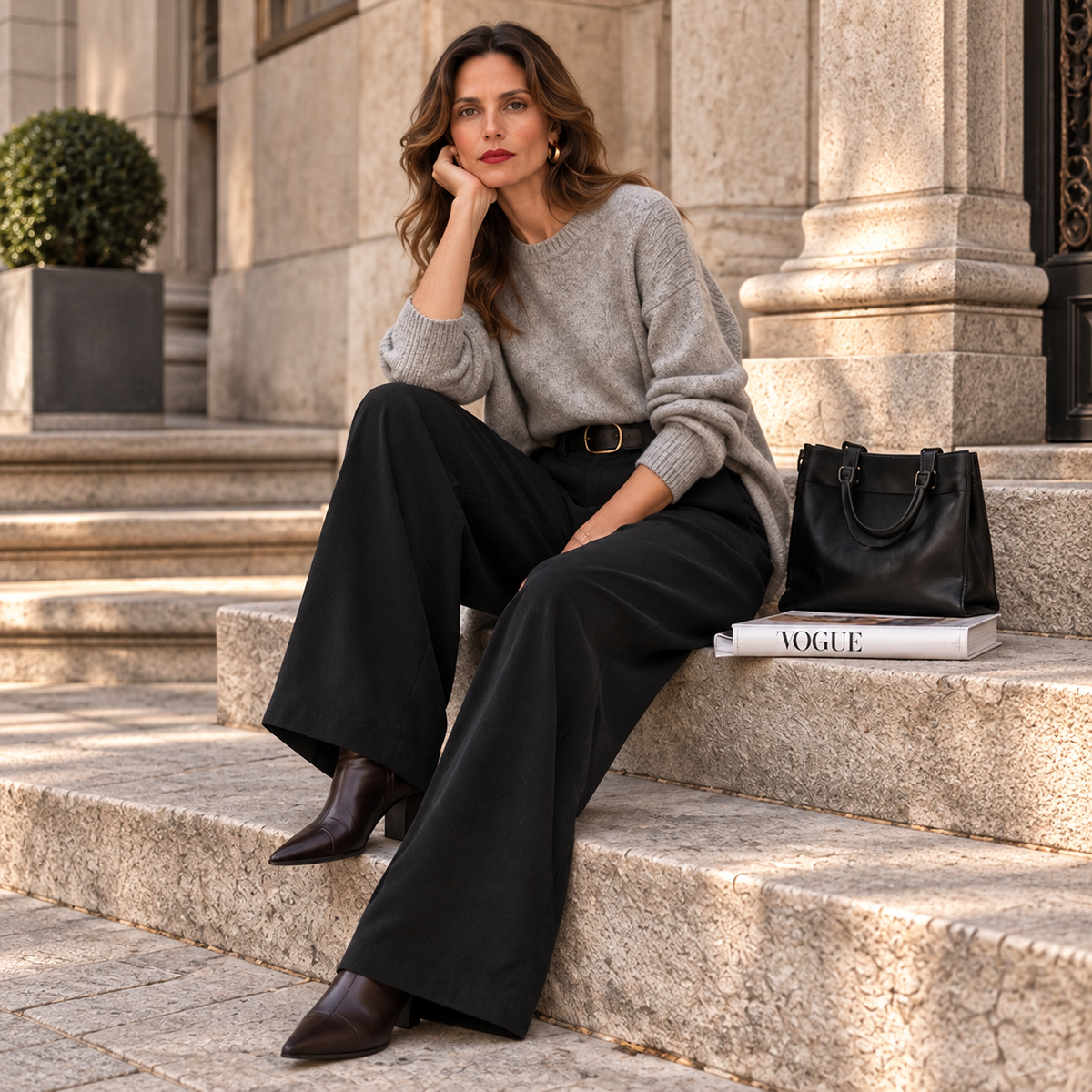 [MIXMUSE.NOHO] Pantalone A Zampa Con Effetto Scamosciato E Cintura