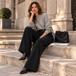 [MIXMUSE.NOHO] Pantalone A Zampa Con Effetto Scamosciato E Cintura