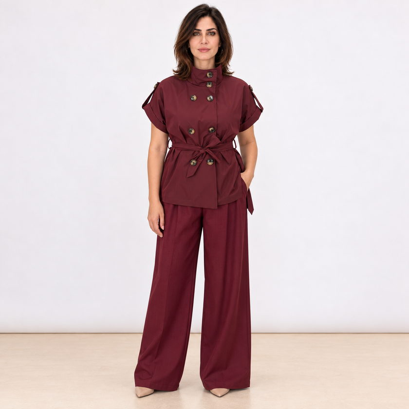 [MIXMUSE.COUTURE] Trench A Maniche Corte Con Cintura E Bottoni