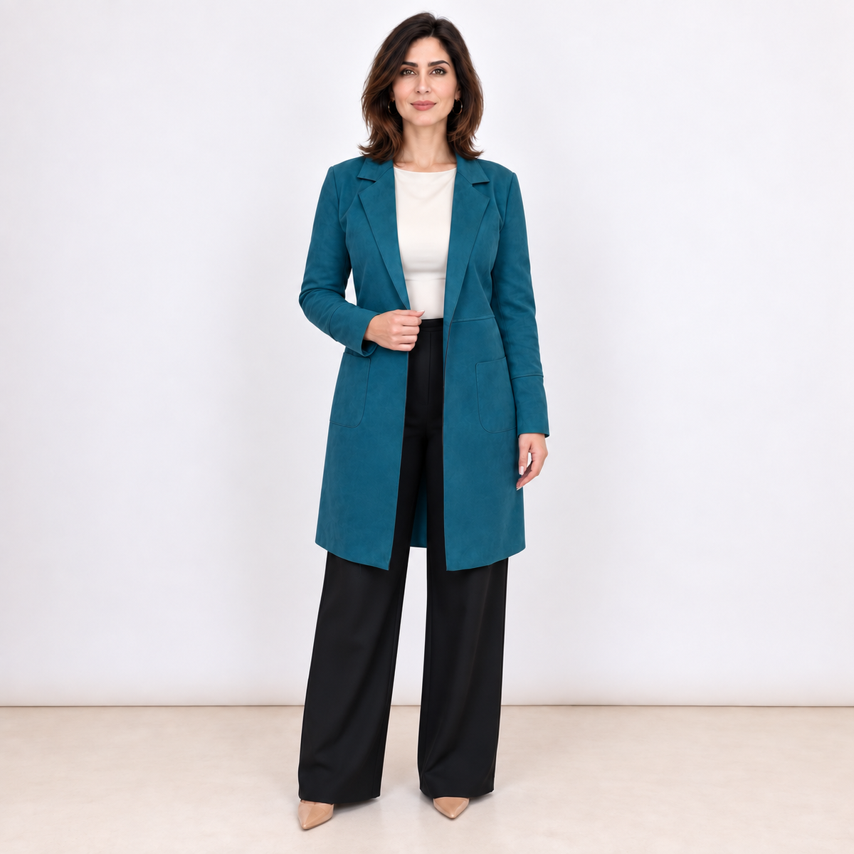 [MIXMUSE.COUTURE] Blazer Lungo Effetto Scamosciato Con Tasche
