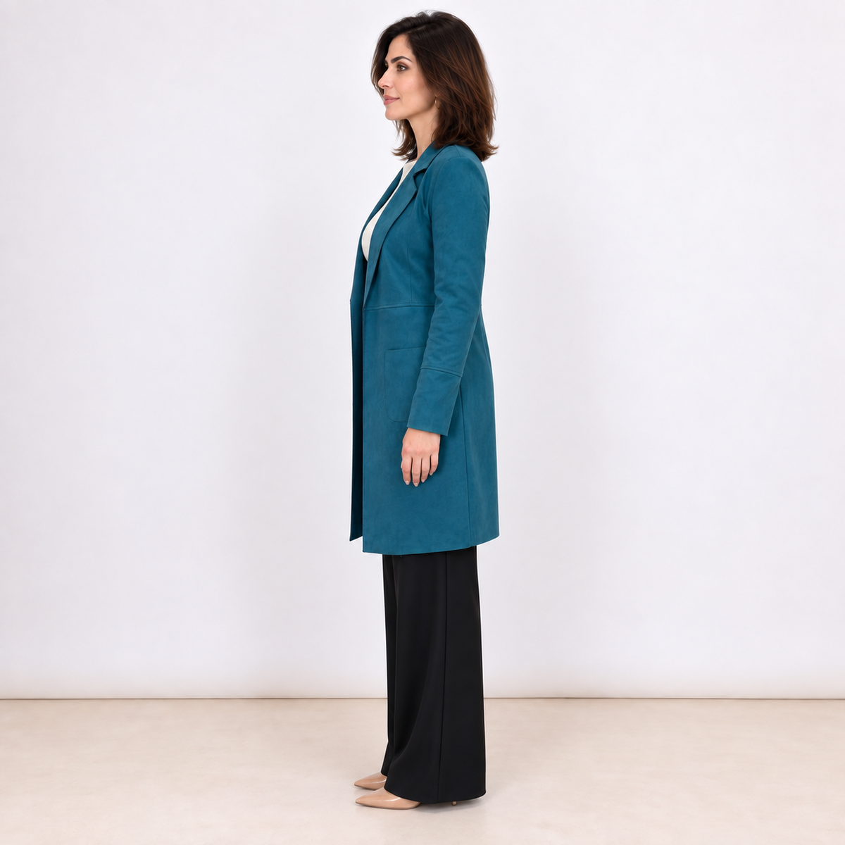[MIXMUSE.COUTURE] Blazer Lungo Effetto Scamosciato Con Tasche