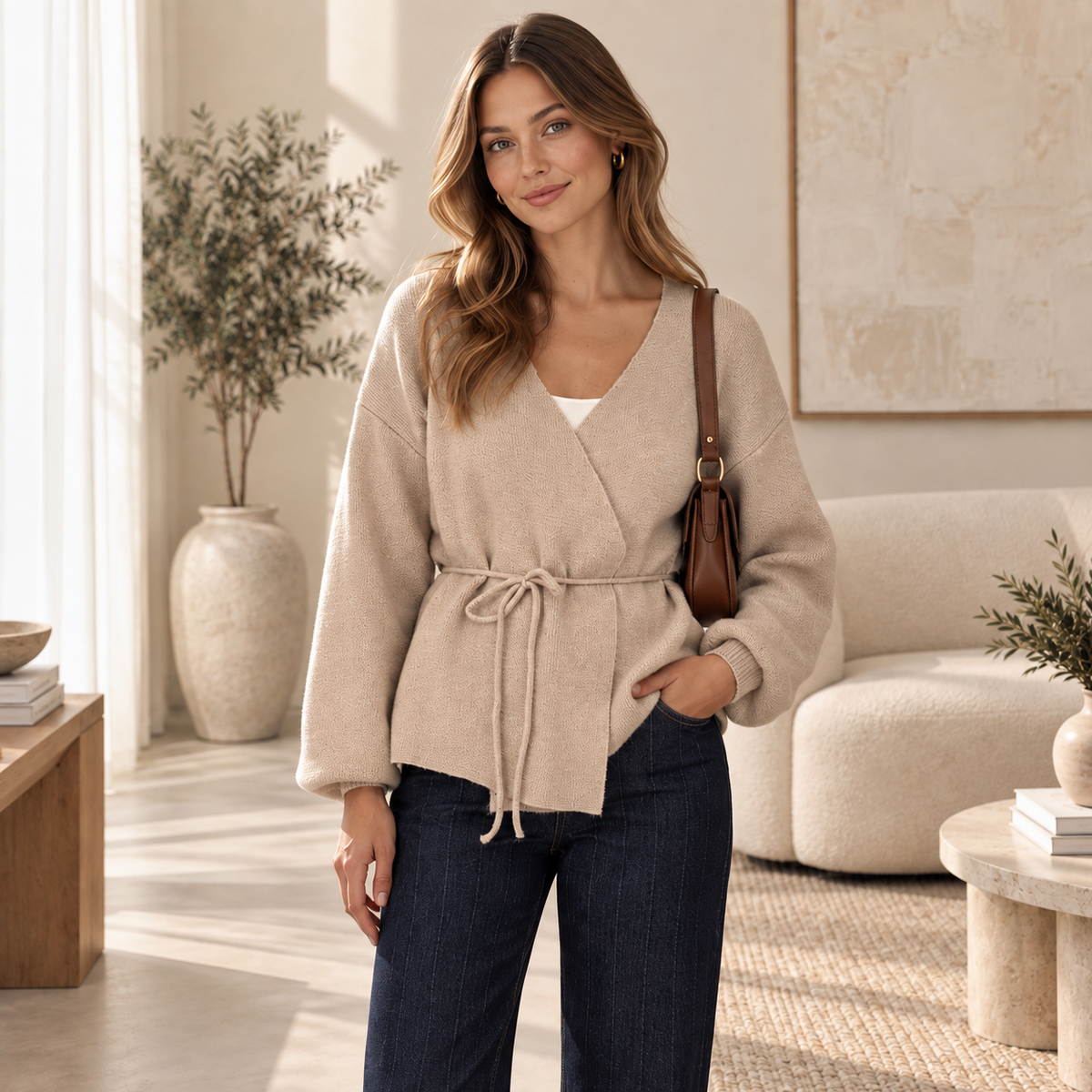[MIXMUSE.SOUL] Cardigan Incrociato Con Cintura E Maniche Lunghe