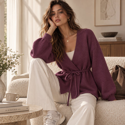 [MIXMUSE.SOUL] Charlotte, Cardigan Incrociato Con Cintura E Maniche Lunghe