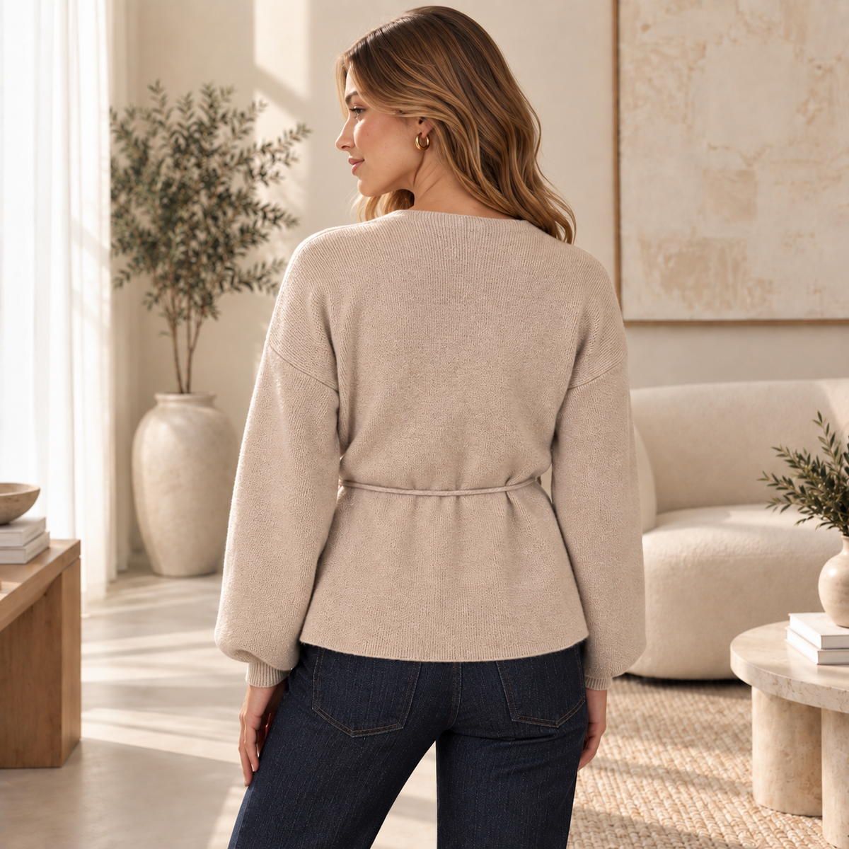 [MIXMUSE.SOUL] Cardigan Incrociato Con Cintura E Maniche Lunghe