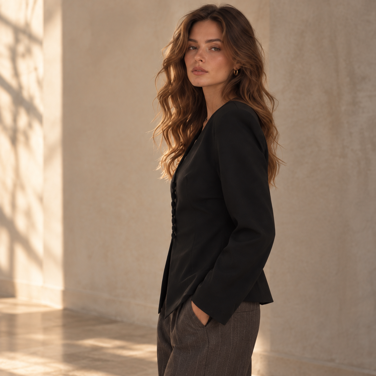 [MIXMUSE.SOUL] Giacca Blazer Sagomata Con Bottoni Rivestiti