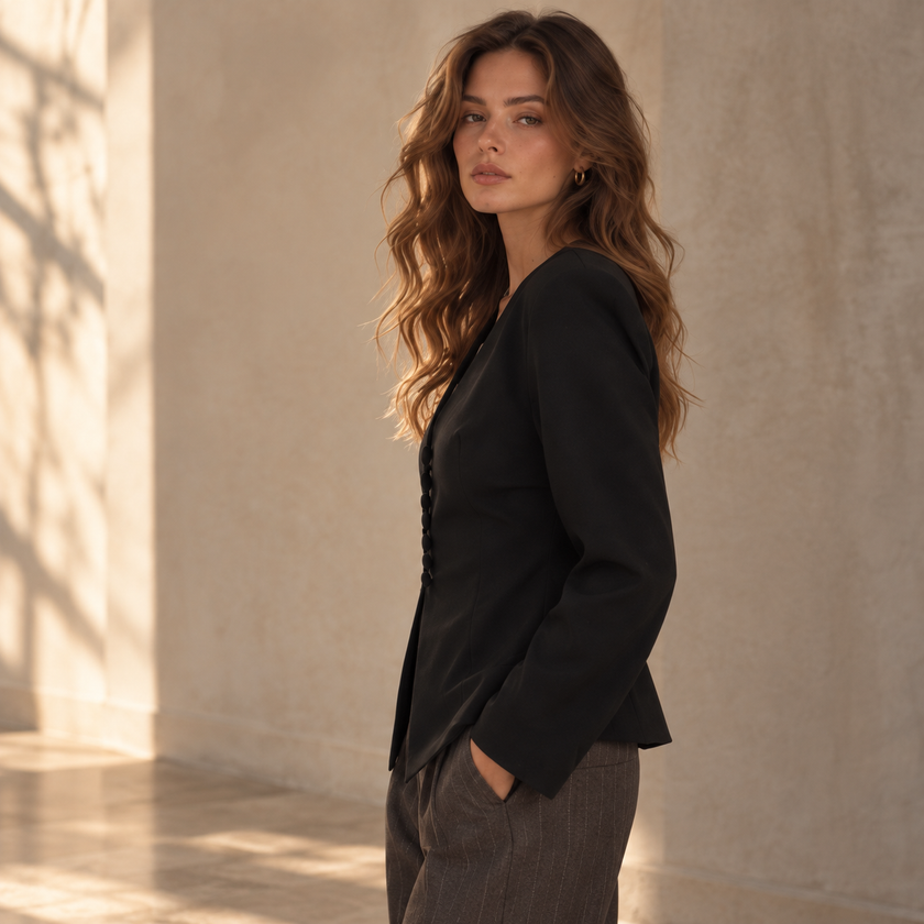 [MIXMUSE.SOUL] Giacca Blazer Sagomata Con Bottoni Rivestiti