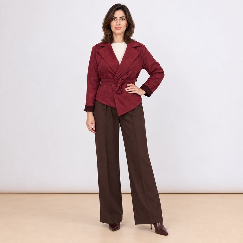 [MIXMUSE.COUTURE] Giacca Corta Effetto Scamosciato Con Cintura