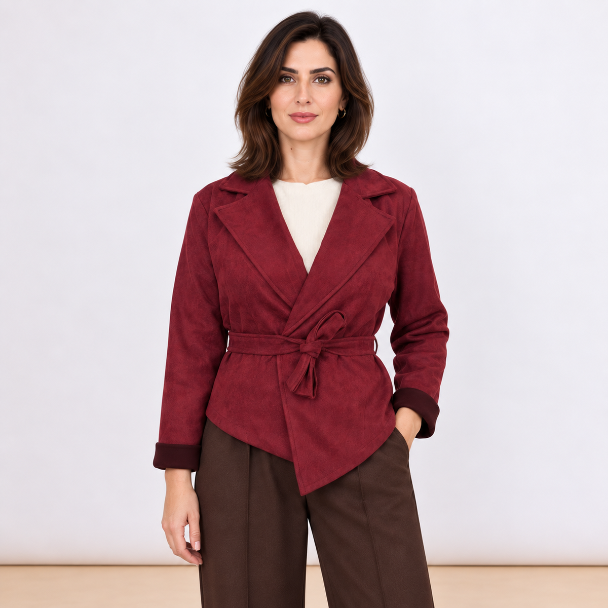 [MIXMUSE.COUTURE] Giacca Corta Effetto Scamosciato Con Cintura