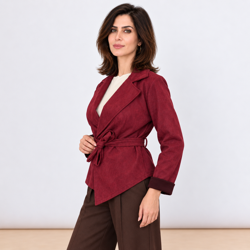 [MIXMUSE.COUTURE] Giacca Corta Effetto Scamosciato Con Cintura