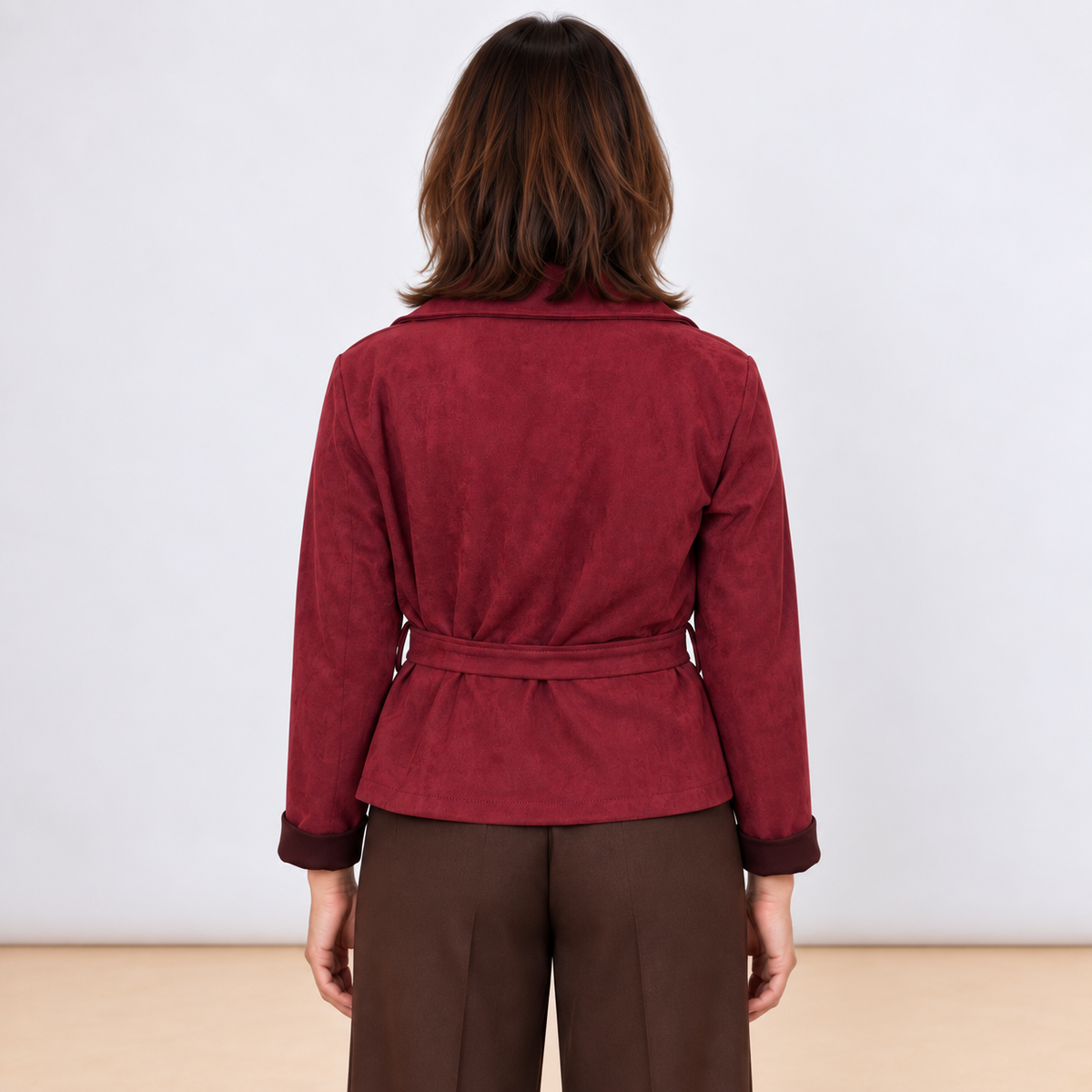[MIXMUSE.COUTURE] Giacca Corta Effetto Scamosciato Con Cintura