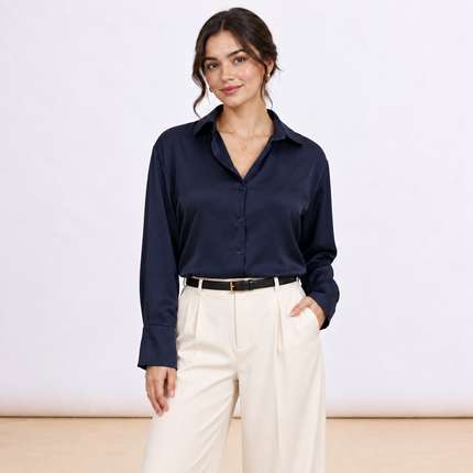 [MIXMUSE] Luxury,  Camicia In Satin Con Colletto Classico E Bottoni