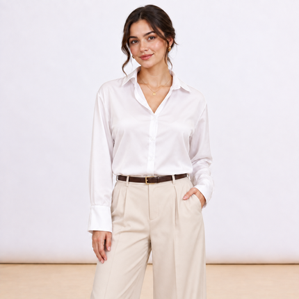 [MIXMUSE] Luxury,  Camicia In Satin Con Colletto Classico E Bottoni