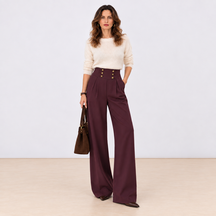 [MIXMUSE.NOHO] Pantalone Palazzo Con Fascia Alta E Alamari