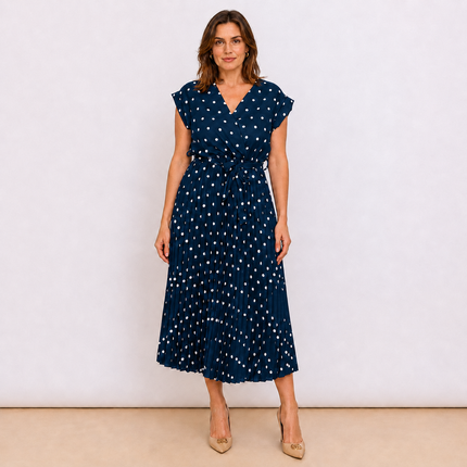 [MIXMUSE.COUTURE] Cannes, Vestito Incrociato Plissettato A Pois