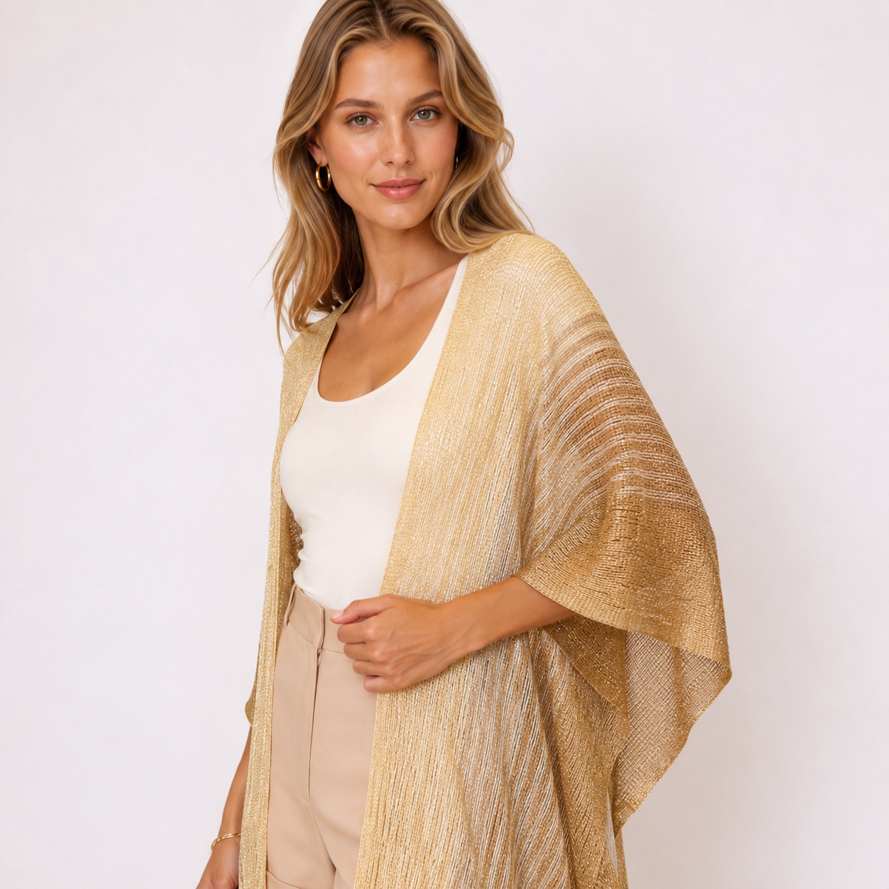 [MIXMUSE] Kimono Lurex Con Frange