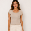 [MIXMUSE] Maglia Basic A Costine Con Bordi In Pizzo