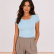 [MIXMUSE] Maglia Basic A Costine Con Bordi In Pizzo