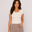 [MIXMUSE] Maglia Basic A Costine Con Bordi In Pizzo