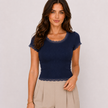[MIXMUSE] Maglia Basic A Costine Con Bordi In Pizzo