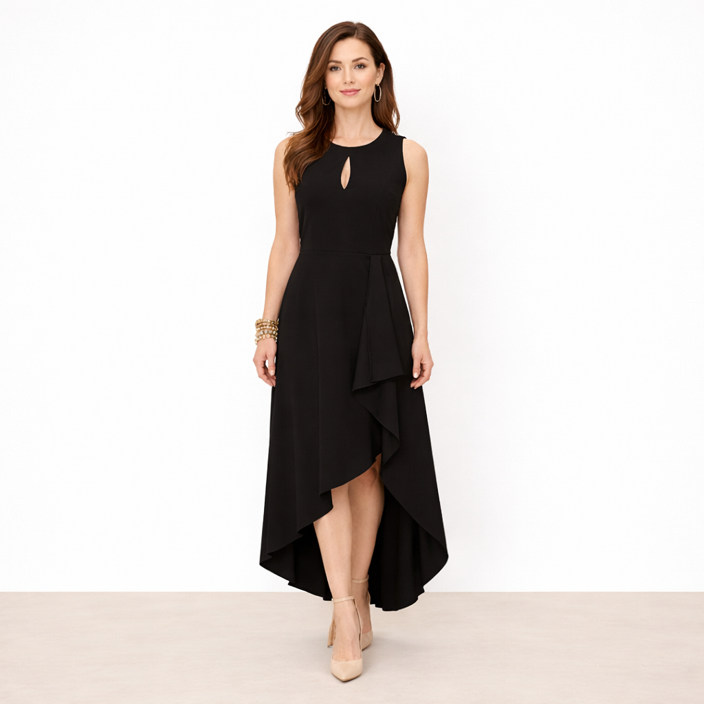 [MIXMUSE.NOHO] Vestito Lungo Con Drappeggio Laterale E Taglio Asimmetrico