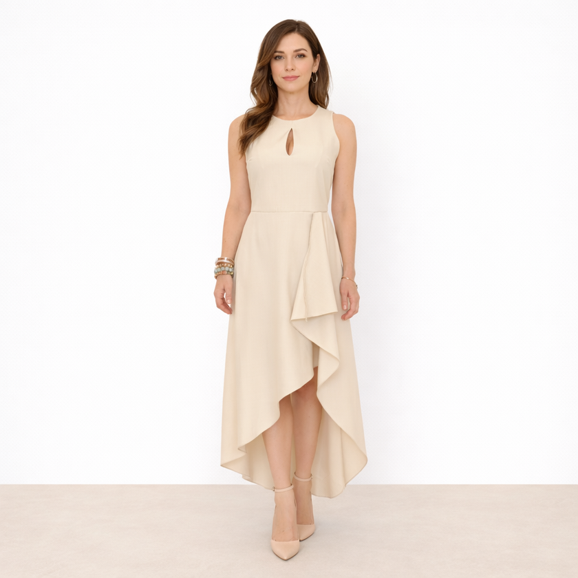 [MIXMUSE.NOHO] Vestito Lungo Con Drappeggio Laterale E Taglio Asimmetrico