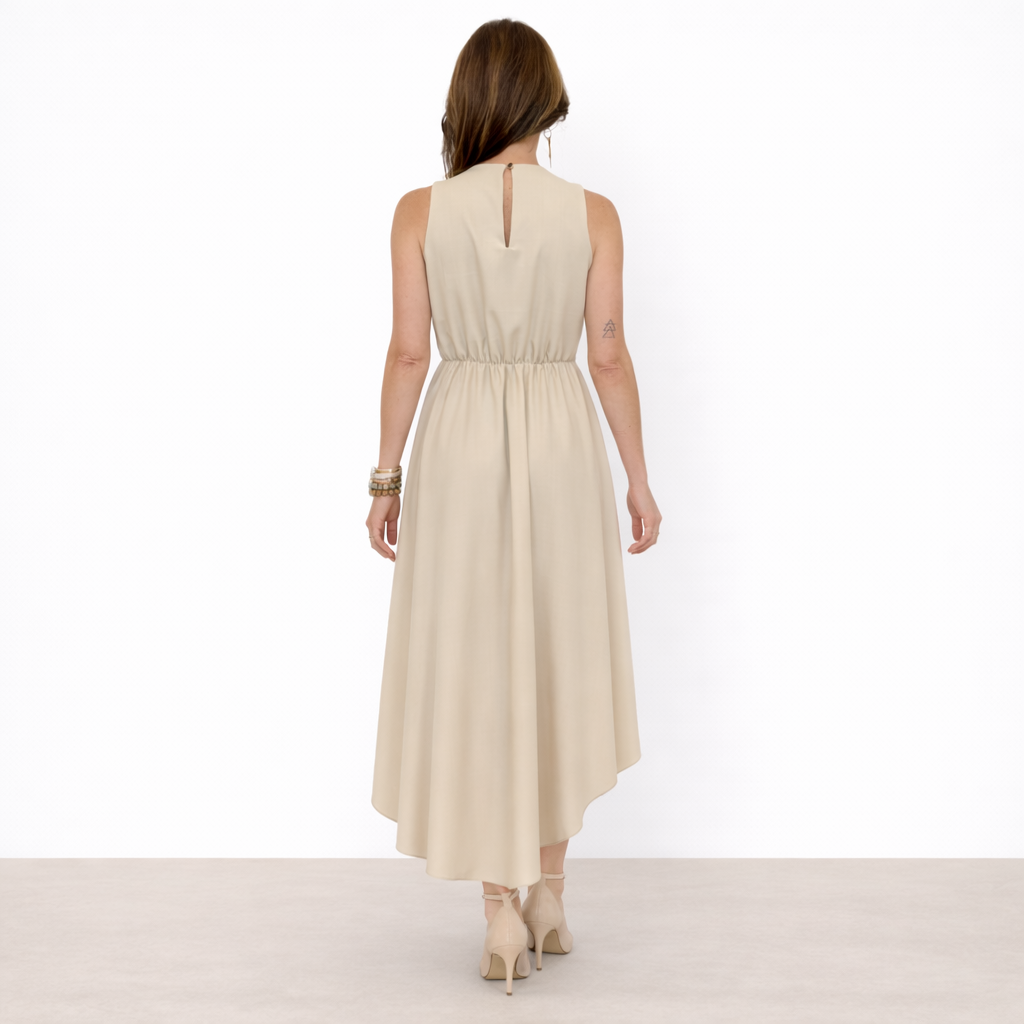 [MIXMUSE.NOHO] Vestito Lungo Con Drappeggio Laterale E Taglio Asimmetrico