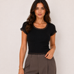 [MIXMUSE] Maglia Basic A Costine Con Bordi In Pizzo