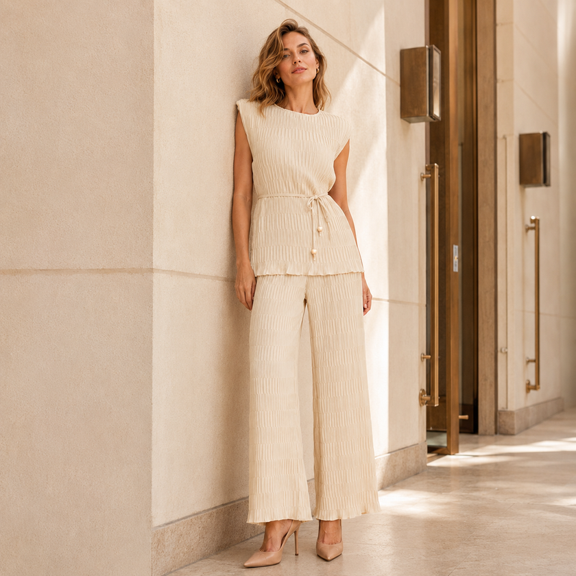 [MIXMUSE] Tokyo, Completo Plissettato Con Top Con Laccetto In Vita E Pantalone