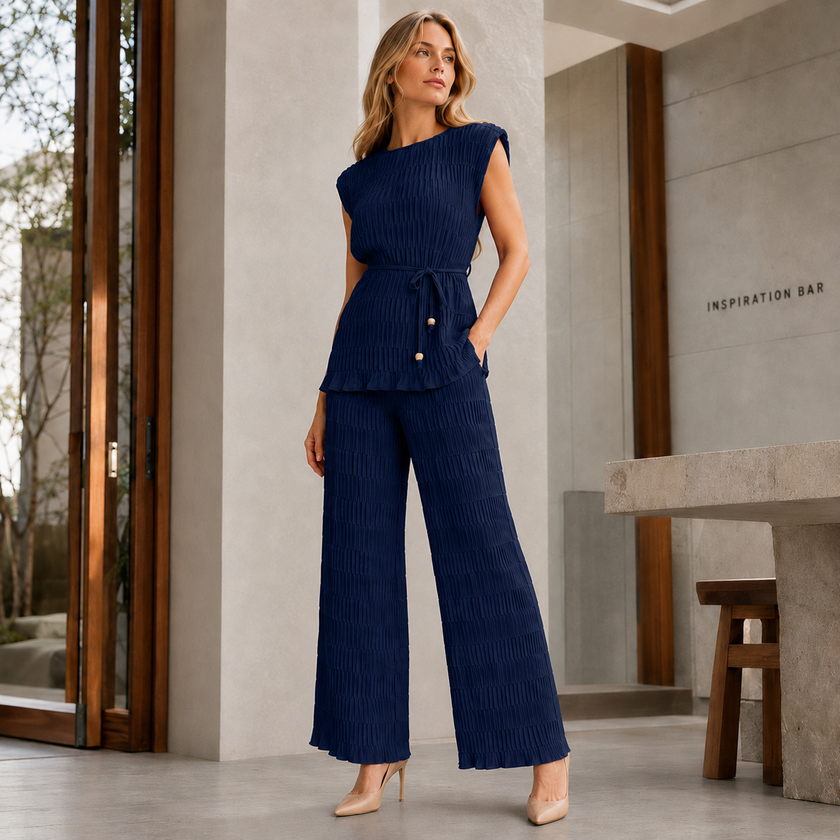 [MIXMUSE] Tokyo, Completo Plissettato Con Top Con Laccetto In Vita E Pantalone