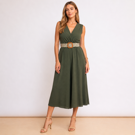 [MIXMUSE.COUTURE] Tuta Lunga Con Scollo Incrociato E Cintura