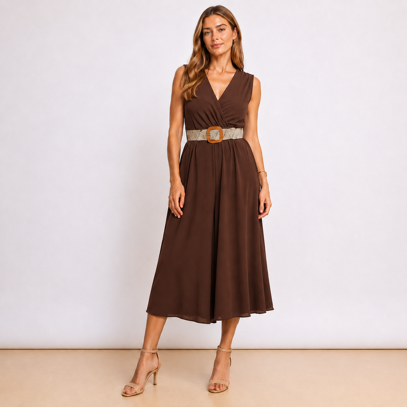 [MIXMUSE.COUTURE] Tuta Lunga Con Scollo Incrociato E Cintura