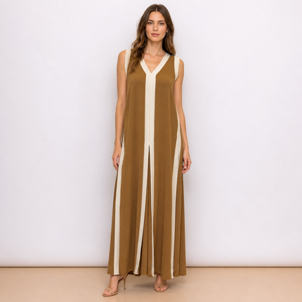 [MIXMUSE.NOHO] Gisella, Abito Lungo Bicolor Con Scollo A V