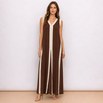 [MIXMUSE.NOHO] Gisella, Abito Lungo Bicolor Con Scollo A V