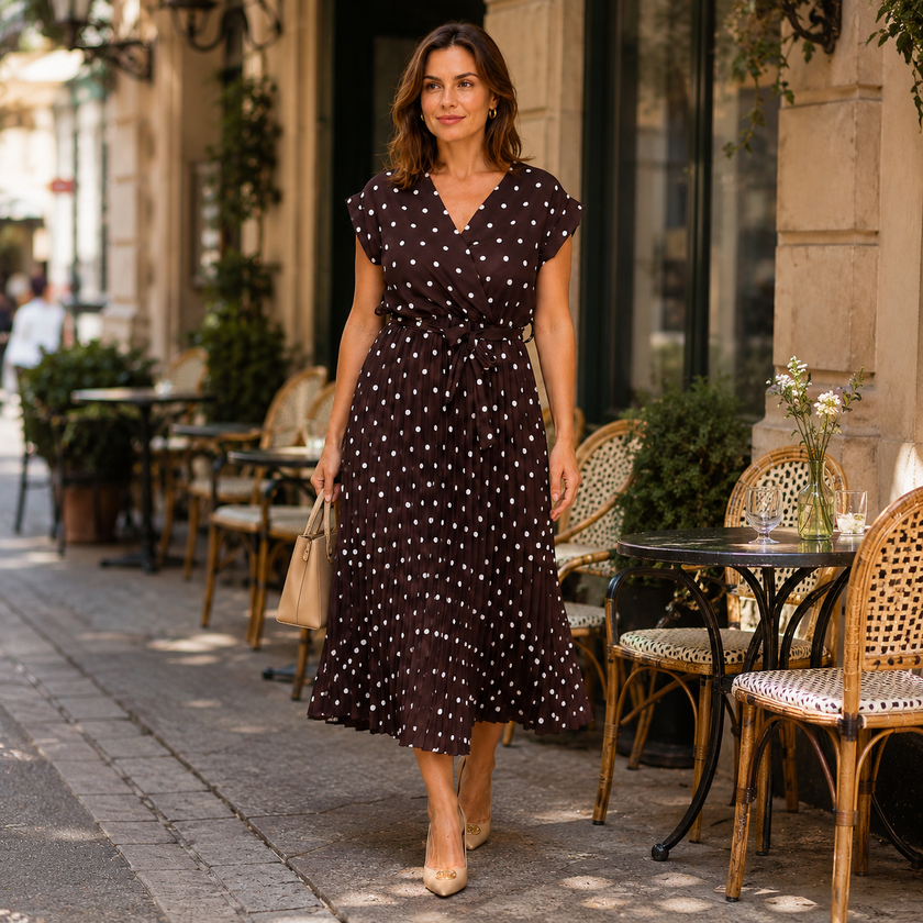 [MIXMUSE.COUTURE] Cannes, Vestito Incrociato Plissettato A Pois