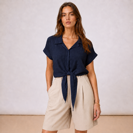 [MIXMUSE.COUTURE] Bora Bora, Camicia Annodata A Maniche Corte