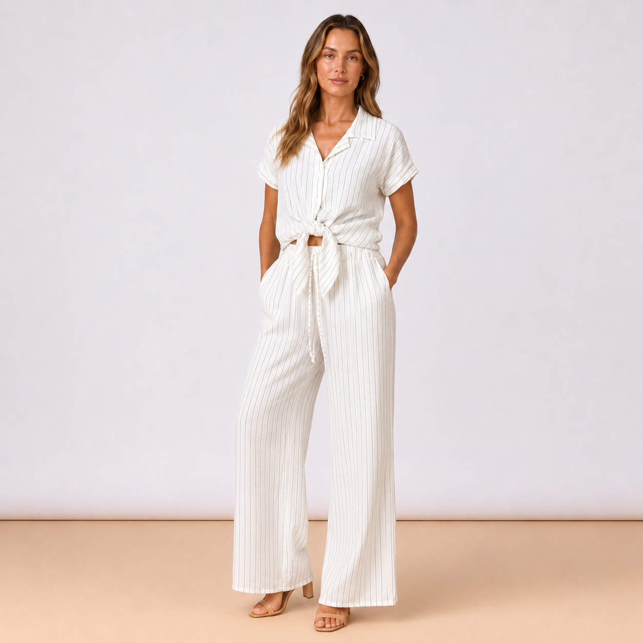 [MIXMUSE.COUTURE] City Chic, Coordinato Gessato Con Pantaloni E Camicia
