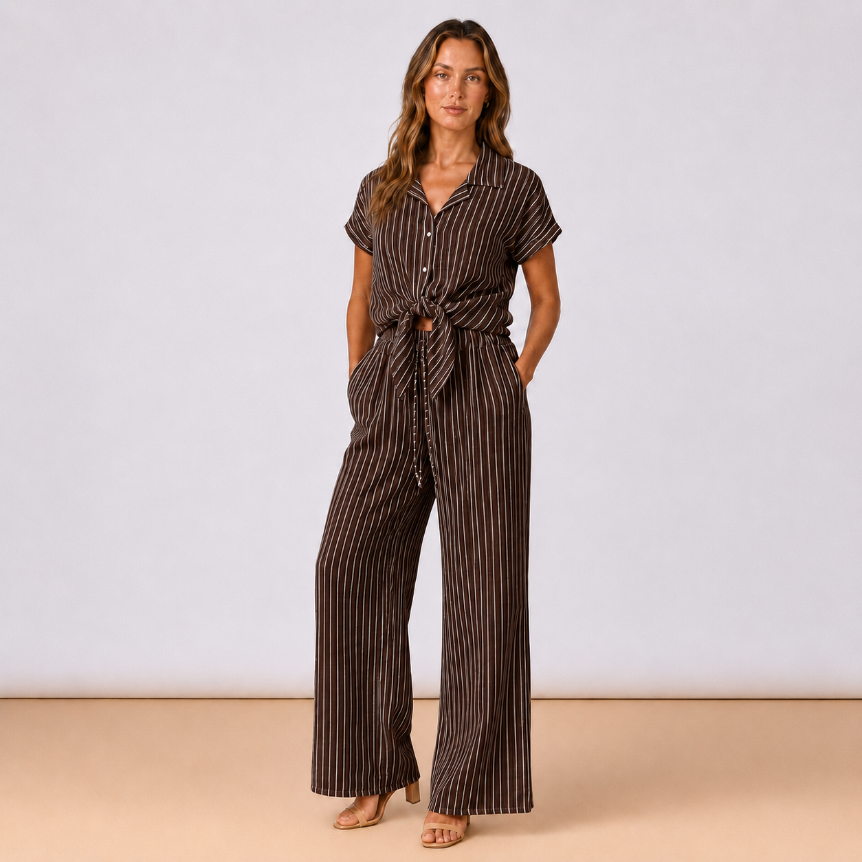 [MIXMUSE.COUTURE] City Chic, Coordinato Gessato Con Pantaloni E Camicia