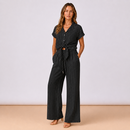 [MIXMUSE.COUTURE] City Chic, Coordinato Gessato Con Pantaloni E Camicia