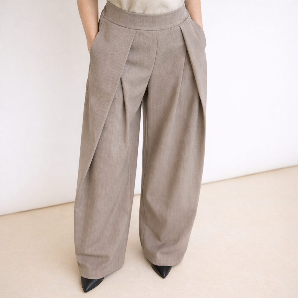 [MIXMUSE.NOHO] Eva, Pantaloni Barrel Con Pence Frontali